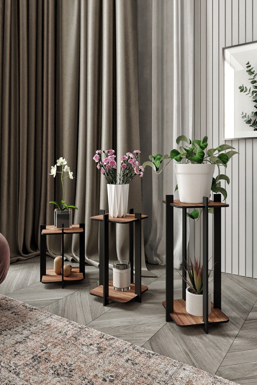 Suport din lemn pentru plante, Hanah Home, Flower Desk Square, Maro - imagine 6